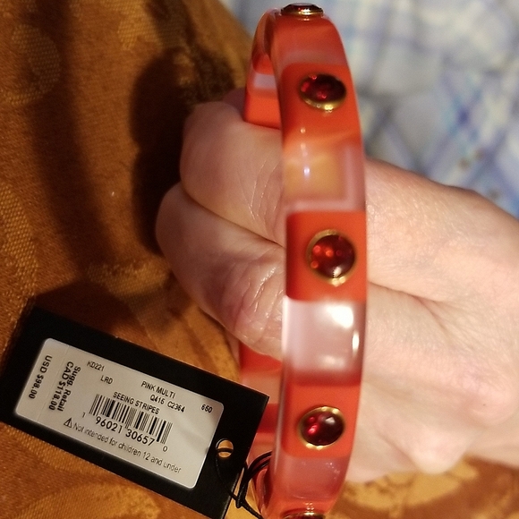 Kate Spade Vermillion Striped Colored Bangle With Cubic Zirconia - Picture 6 of 7